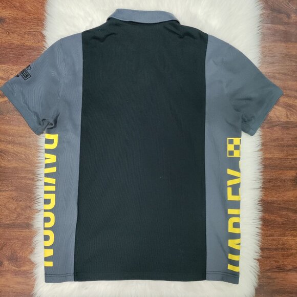 Harley-Davidson Mens Polo Shirt Black & Gray With Yellow Graphics Size L - Picture 14 of 15